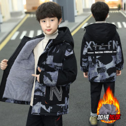 男童中大童深秋冬季中大童XN加绒加厚派克服棉服男孩潮冬款