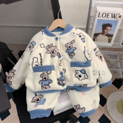 女童睡衣三层夹棉加厚秋冬季珊瑚绒儿童女宝冬款家居服