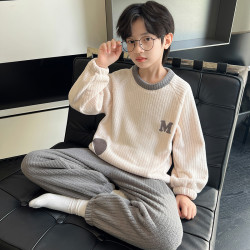 儿童睡衣男童秋冬法兰绒家居服睡衣套装中大童珊瑚绒加绒加厚冬款