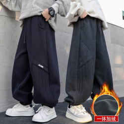 男童加绒加厚裤子冬装儿童2025新款中大童运动休闲裤