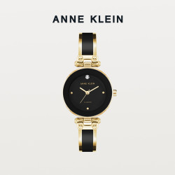 ANNE KLEIN 安妮克莱茵真钻黑金色石英手表轻奢小众女表