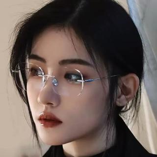 眼镜高启兰同款无框金丝眼镜女近视可配度数无边框超轻纯钛高级感