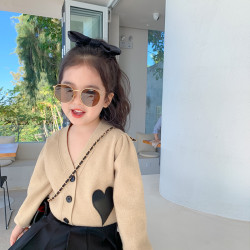 亲子装女童秋季新款韩版时尚洋气爱心毛衣开衫百搭短款外套RY2673