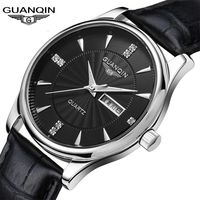 GUANQIN 正品冠琴手表男防水夜光双日历高档帅气简约超薄品牌真品石英腕表