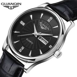 GUANQIN 正品冠琴手表男防水夜光双日历高档帅气简约超薄品牌真品石英腕表
