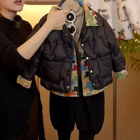 儿童假两件棉服2025新款冬季男童卡通棉衣女童加厚保暖棉服外套
