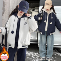 女童加绒假两件棉服外套女孩打底冬季潮款厚款秋冬连帽潮冲锋衣潮