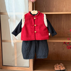 婴儿衣服拜年服冬季男宝宝套装加厚一岁男婴幼儿冬款中国风三件套