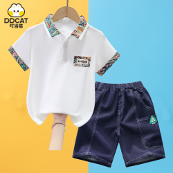 叮当猫 男童夏装套装2026新款儿童洋气POLO衫短袖T恤中大童两件套8