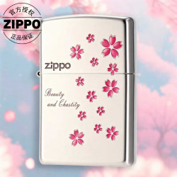 ZIPPO 打火机正品 樱花洛 熏银拉丝 手工填漆 防风 男生礼品