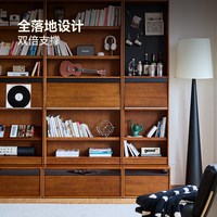 MUU 复古实木书柜卡座一体北欧整墙置物架收纳储物展示柜落地书架