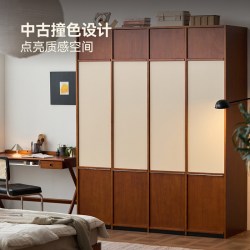 MUU 复古实木衣柜推拉门置地式衣柜移门收纳柜卧室小户型家用衣橱