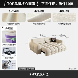 恒社 奶油风猫抓绒多功能布艺电动沙发现代简约客厅伸缩布艺沙发床