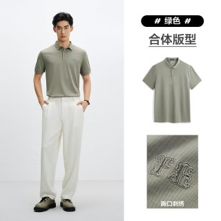 太平鸟 男装 80支POLO衫男夏季商务黑色翻领短袖t恤男