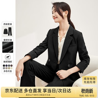 尚都比拉 职业通勤西装套装女春秋正装西服外套裤子面试两件套 黑色 L
