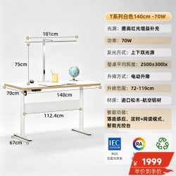 孩视宝 T系列电动升降桌居家办公电脑桌学习桌学生家用桌大白桌