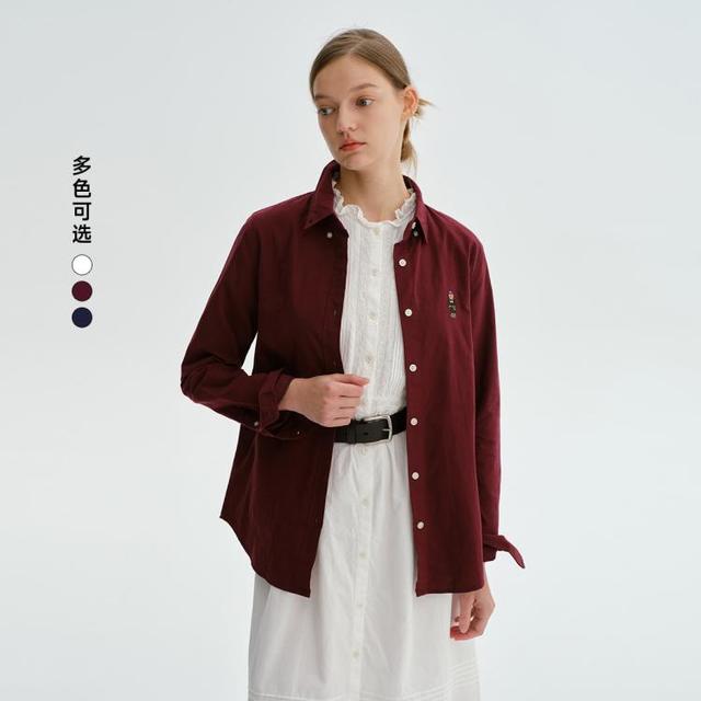 TEENIE WEENIE 【小熊刺绣】小熊刺绣正肩衬衫春秋款棉柔牛津纺水洗长袖衬衫学院风上衣女装