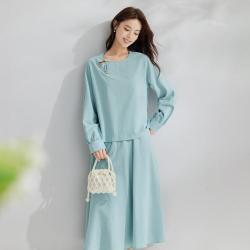 茵曼 两件套天丝棉衬衫半身裙女春秋季新中式镂空吊坠衬衣A字裙