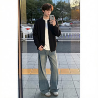 Foss Phil 双拉链针织开衫男春秋季休闲宽松圆领百搭毛衣外套MY016黑色XL