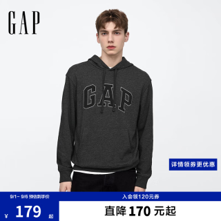 Gap 男女装秋季款贴布绣logo连帽衫卫衣经典上衣美版 炭灰色 868453 M 美码 L亚洲码180/96A