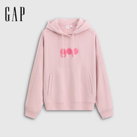 盖璞Gap女装秋季logo毛巾绣套头连帽卫衣859631 粉色 M (165/88A)亚洲尺码
