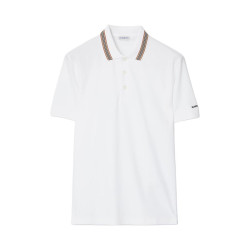 BURBERRY 自营Burberry/博柏利 男士纯色棉质条纹衣领短袖polo衫男装