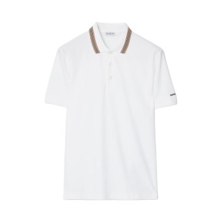 BURBERRY 自营Burberry/博柏利 男士纯色棉质条纹衣领短袖polo衫男装