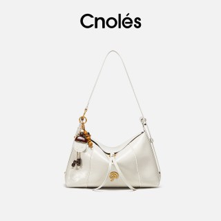 Cnolés 明星同款Cnoles蔻一晚晴包包女2026冬单肩斜挎包通勤hobo包包 奶油白