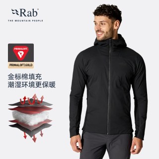 Rab Xenair Alpine户外徒步运动夹克连帽轻量金标P棉服男 QIP-41 黑色 M