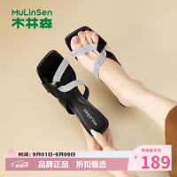 木林森 女鞋扭结水钻粗高跟凉鞋 夏季外穿拖鞋休闲百搭凉拖女士半拖凉鞋