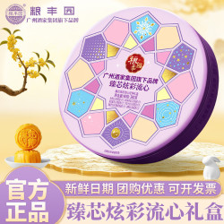 粮丰园 港式流心月饼390g 奶黄黑松露抹茶海盐巧克力月饼礼盒（6饼6味）