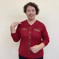 中老年妈妈装秋装大码中年女装针织衫长袖打底衫喜气百搭上衣221