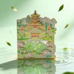 赋闲 北京天坛祈年殿立体发光金属冰箱贴摆件折叠高端国风文创伴手礼品 颐和夏梦 绿色荷叶流沙款