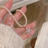花饰庄园 锆石雪花吊坠珍珠项链配饰女毛衣链秋冬轻奢感串珠颈链饰品 锆石雪花珍珠项链