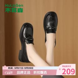 木林森 女鞋软底乐福鞋 低跟小皮鞋百搭粗跟女士休闲单鞋一脚蹬妈妈鞋子