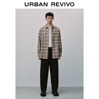 URBAN REVIVO UUY260006 撞色格纹棉质开襟衬衫 棕色 S