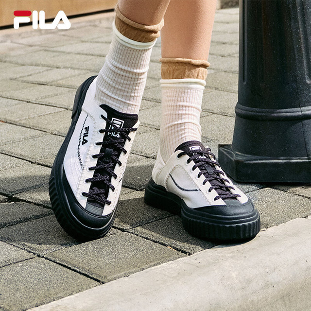 PLUS会员：FILA 断层鞋1S丨帆布鞋26夏新款女鞋薄底透气一脚蹬休闲小白鞋
