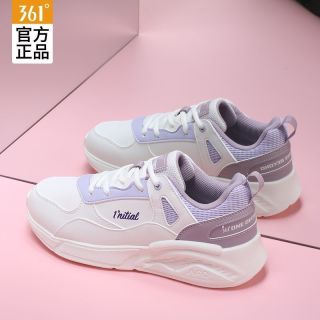 百亿补贴：361° 361度女鞋运动鞋新款皮面防泼水跑步鞋轻质软底学生增高休闲鞋