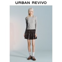 UR2026秋季新款女装休闲简约木耳边蝴蝶结修身T恤UYY460017 浅灰花灰