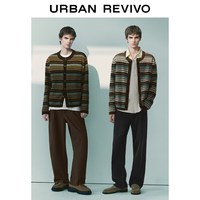 URBAN REVIVO UMF960042 撞色条纹针织开衫 土黄条纹 XS