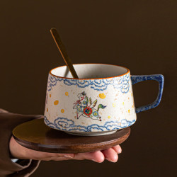 茉舟 杯碟套装陶瓷精致拿铁杯下午茶杯喝水 火石红焦糖釉-咖啡杯+勺 210ML