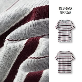 森马 [商场同款]森马短袖T恤女正肩修身刺绣夏季2025新款复古条纹上衣
