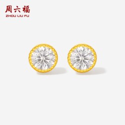 周六福 黄金镶嵌钻石耳饰女款5G足金沙面泡泡简约通勤耳钉旗舰店
