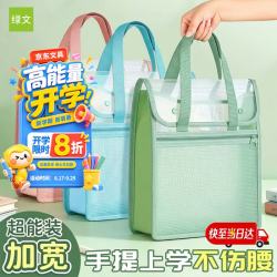 绿文 1个装翻盖式防水手提袋大容量多层学生用试卷收纳袋分类袋风琴包竖款加厚PP外壳透明学生补习袋