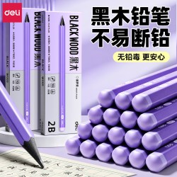 得力 HB铅笔紫杆黑木小学生专用一年级铅笔二年级学生考试专用2b铅笔无毒幼儿园儿童练字笔高