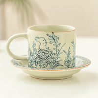 茉舟 汝窑向阳花萌兔咖啡杯精致拉花杯拿铁杯中式陶瓷喝茶杯马克杯 御黄汝窑向阳花萌兔_咖啡杯+碟