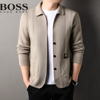 BOSS（服装） 雨果博斯BOSS宽松翻领开衫外套男春秋季高端多口袋时尚休闲男士针织衫 驼色 M 170/84A