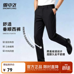 雪中飞 2026秋季新款弹力冰凉舒适男士垂顺笔直宽松直筒休闲裤子西裤 黑色|8056 L /170/76A