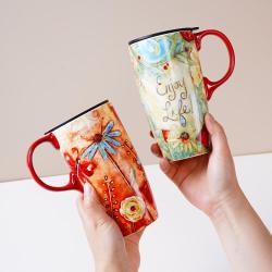 爱屋格林 大容量马克杯陶瓷带盖办公室水杯女士咖啡杯实用杯子谢师礼物
