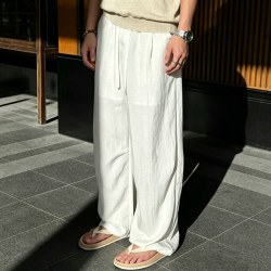 月伊纺 夏季冰丝宽松直筒裤男士亚麻天丝休闲裤长裤青年百搭莱赛尔哈伦裤